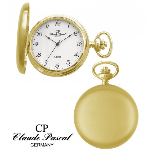 Taschenuhr Savonette, Edelstahl IP-Gold, matt gebürstet, 2650 Handaufzug