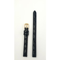 Lederband Krokopräg, schwarz, genäht, 8mm