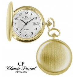 Taschenuhr Savonette, goldplattiert, matt gebürstet, Quartz