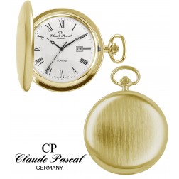 Taschenuhr Savonette, goldplattiert, matt gebürstet, Quartz