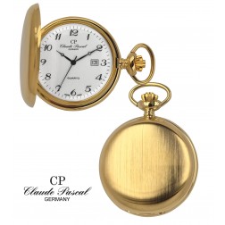 Taschenuhr Savonette, goldplattiert, matt gebürstet, Quartz