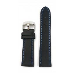 Lederband schwarz, blaue Naht, 24mm